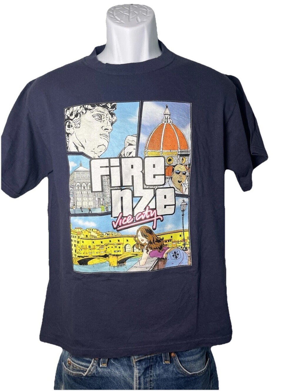 Y2K Grand Theft Auto Navy T shirt Firenze Vice City Size Medium Retro Gaming